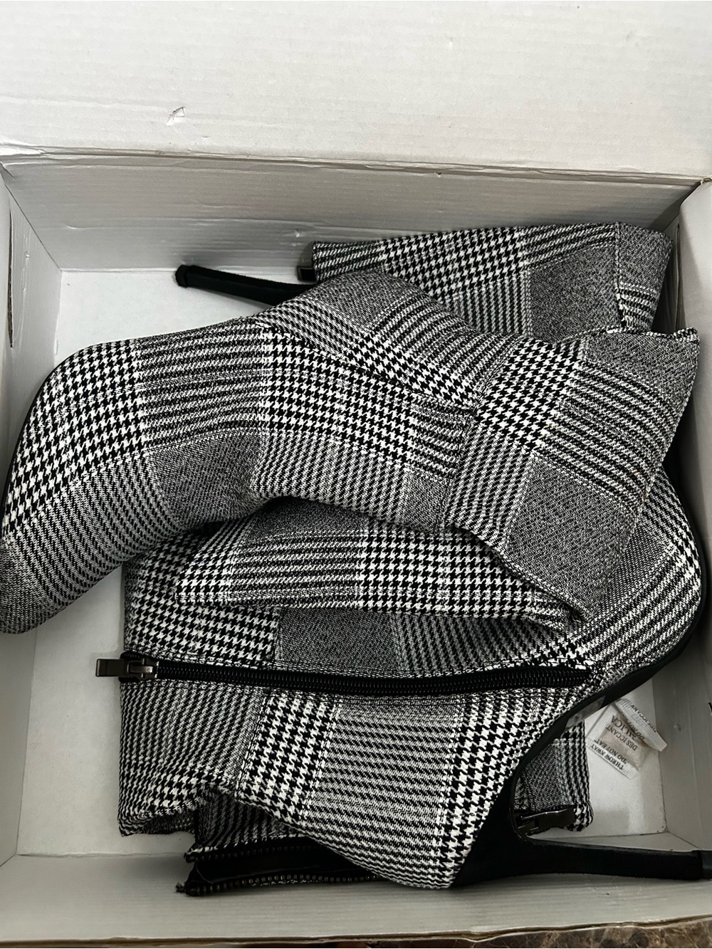 Black & White Houndstooth Knee Boots